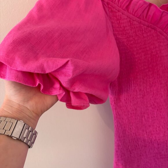 NWT Elliatt Guana Pink Smocked Puff Sleeve Ruffle Mini Dress - Picture 5 of 11